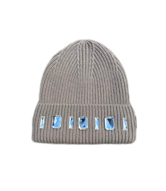 Louis Crown Rhinestone Beanie Grey