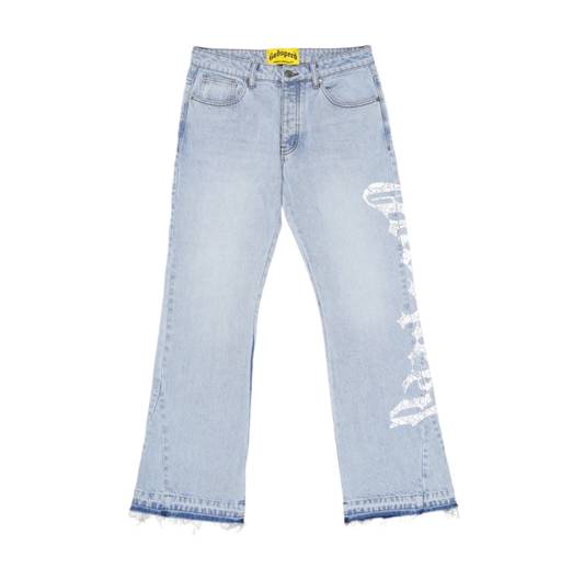 Godspeed OG Logo Flared Printed Jeans Blue