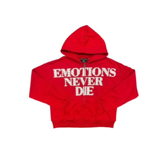 Mixed Emotion End Rhinestone Zip-Up Red