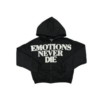 Mixed Emotion End Rhinestone Zip-Up Bla