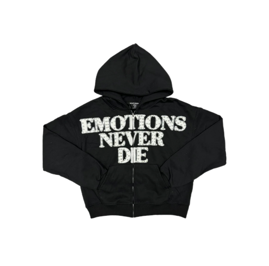 Mixed Emotion End Rhinestone Zip-Up Bla