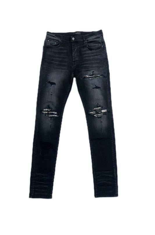 Amiri Jeans MX1 Boucle White/Black Patch Aged Black