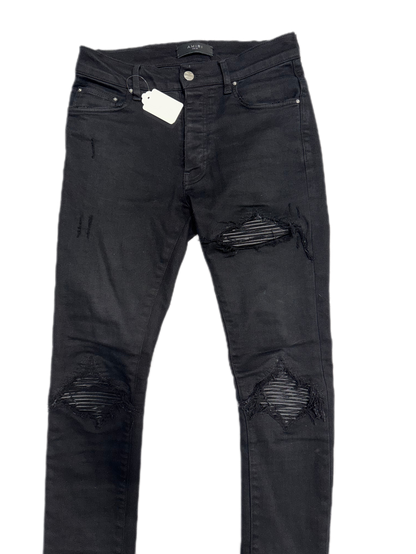 Amiri Jeans MX1 Black On Black Leather Patch (PREOWNED)
