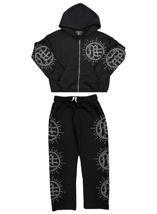 Mixed Emotion Eclipse Rhinestone Sweatsuit Black