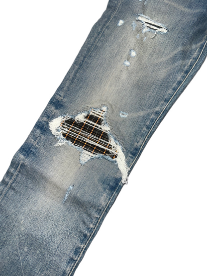 Amiri Jeans MX1 Blue Green/Orange Plaid Patch