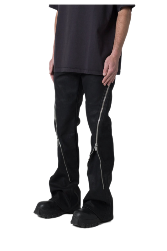 Mnml D519 Leather Zipper Flare Pants Black