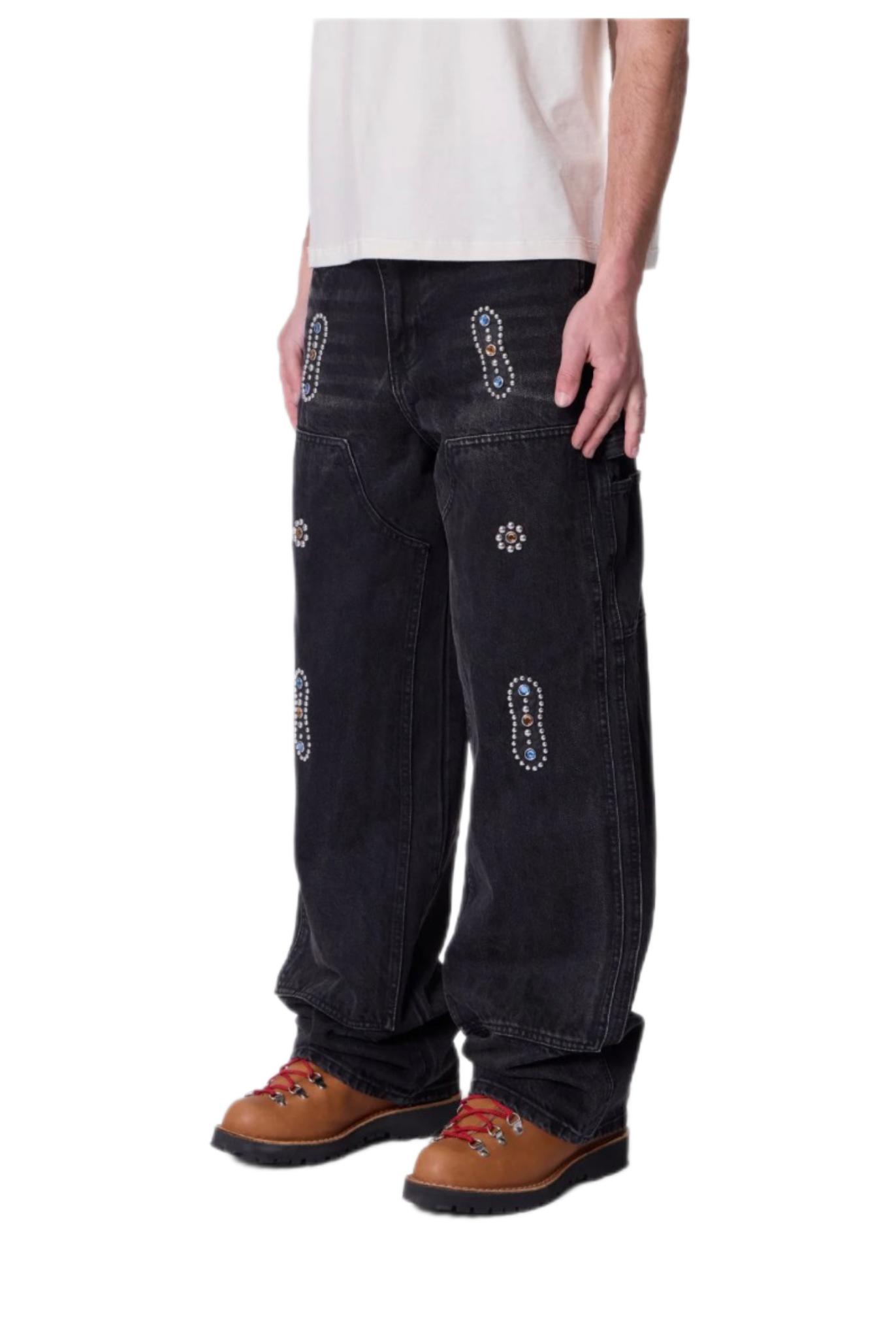 Mnml V734 Western Jewel Denim Pants Washed Black