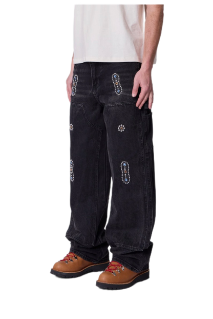 Mnml V734 Western Jewel Denim Pants Washed Black