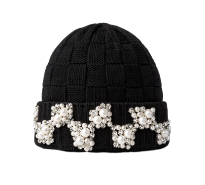 Louis Crown Obsidian Pearl Knitted Beanie