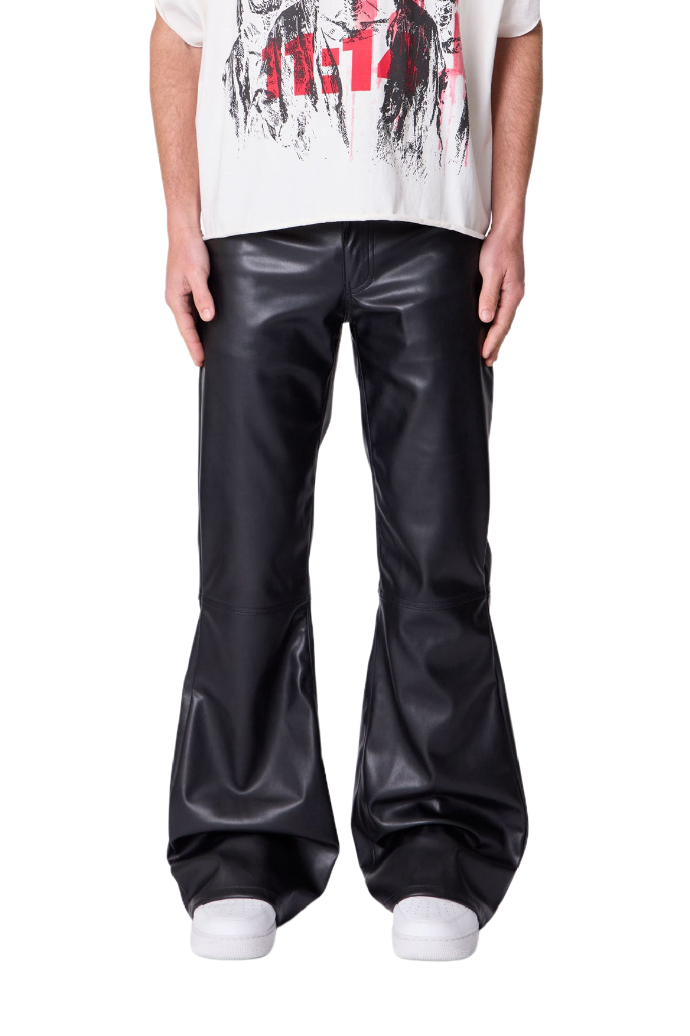 MNML Leather Flare Pants Black
