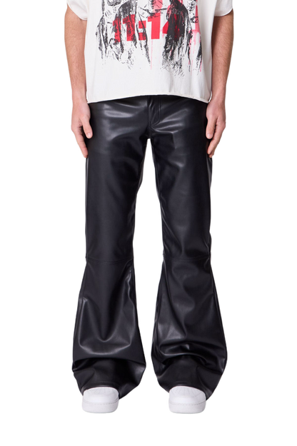 MNML Leather Flare Pants Black