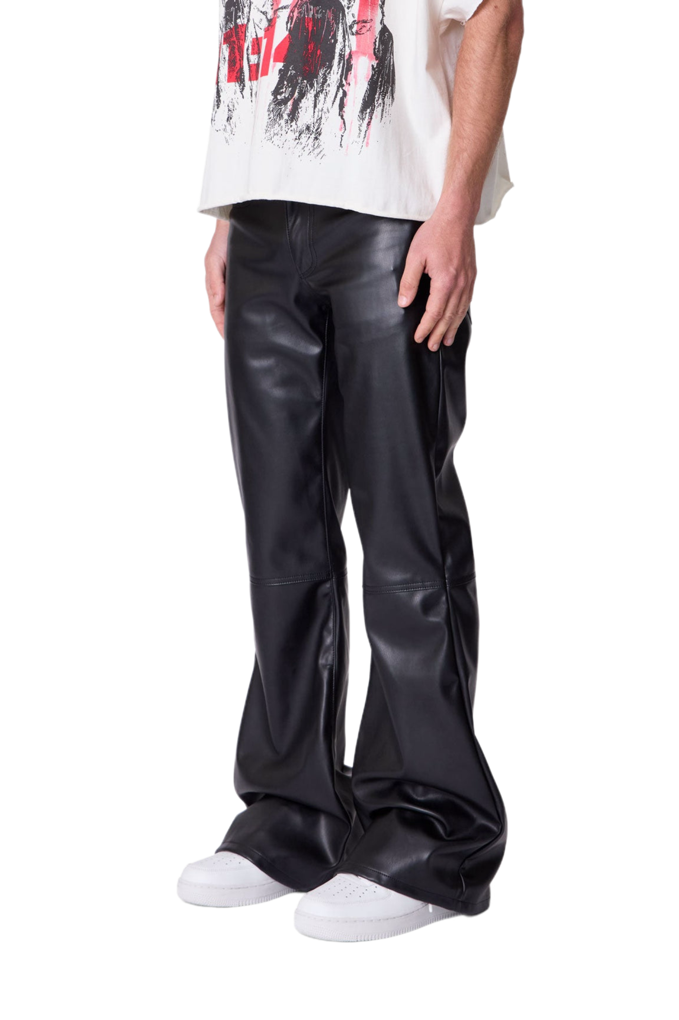 MNML Leather Flare Pants Black
