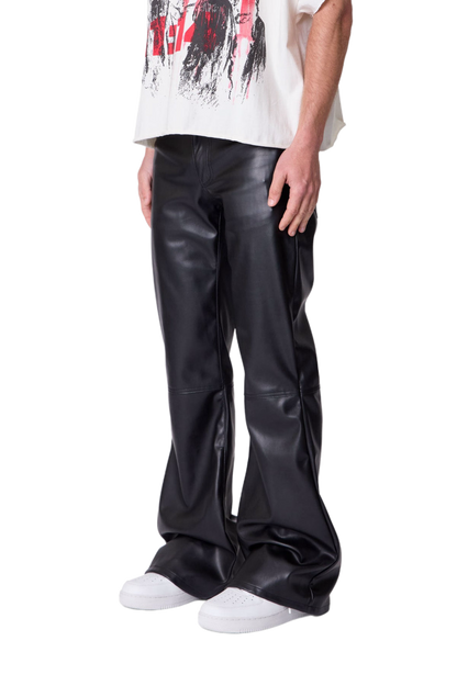MNML Leather Flare Pants Black