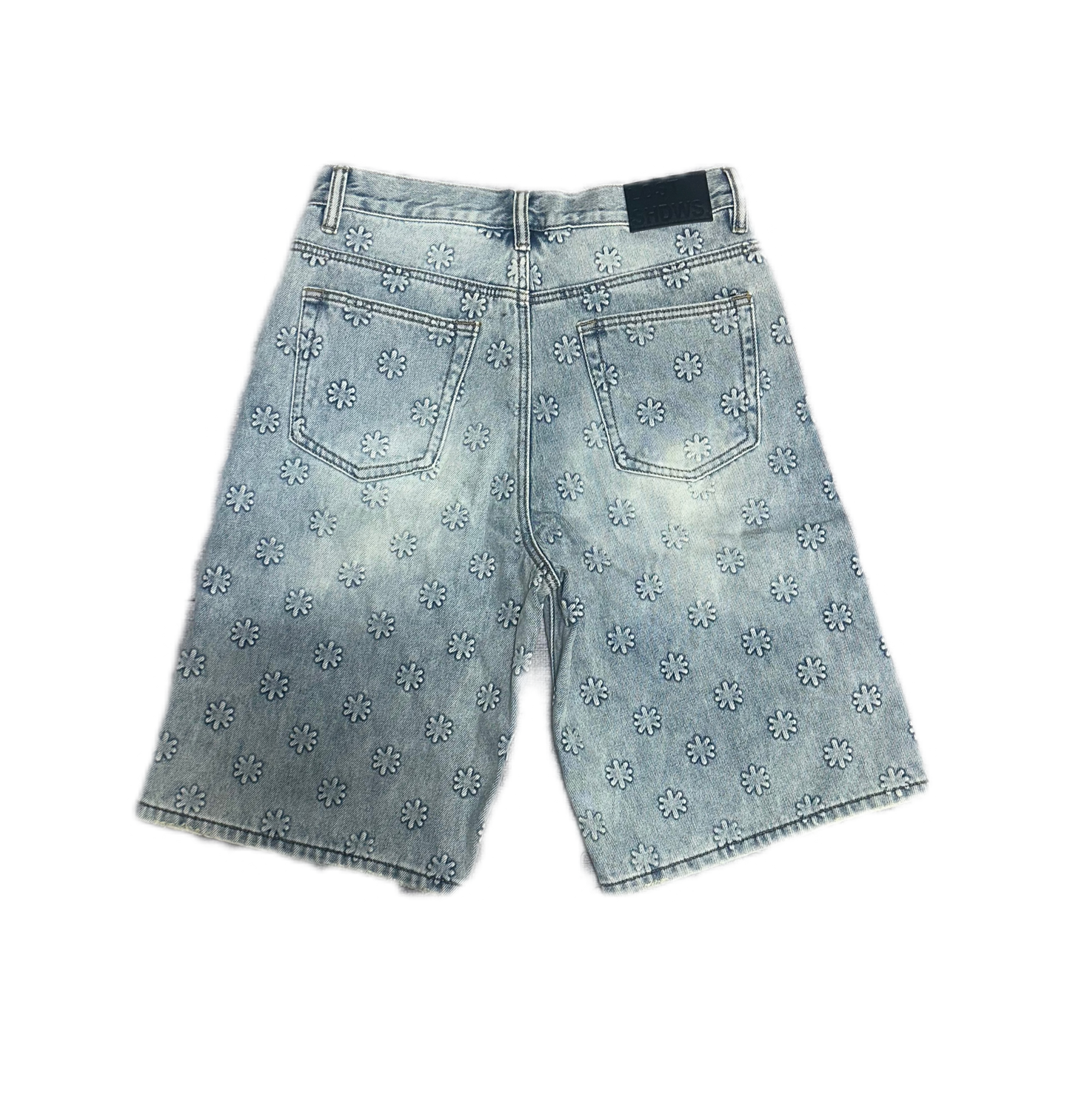 Lost Shadow Embossed Jean Shorts Blue