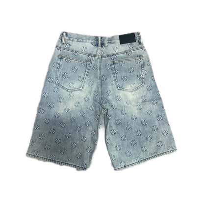 Lost Shadow Embossed Jean Shorts Blue