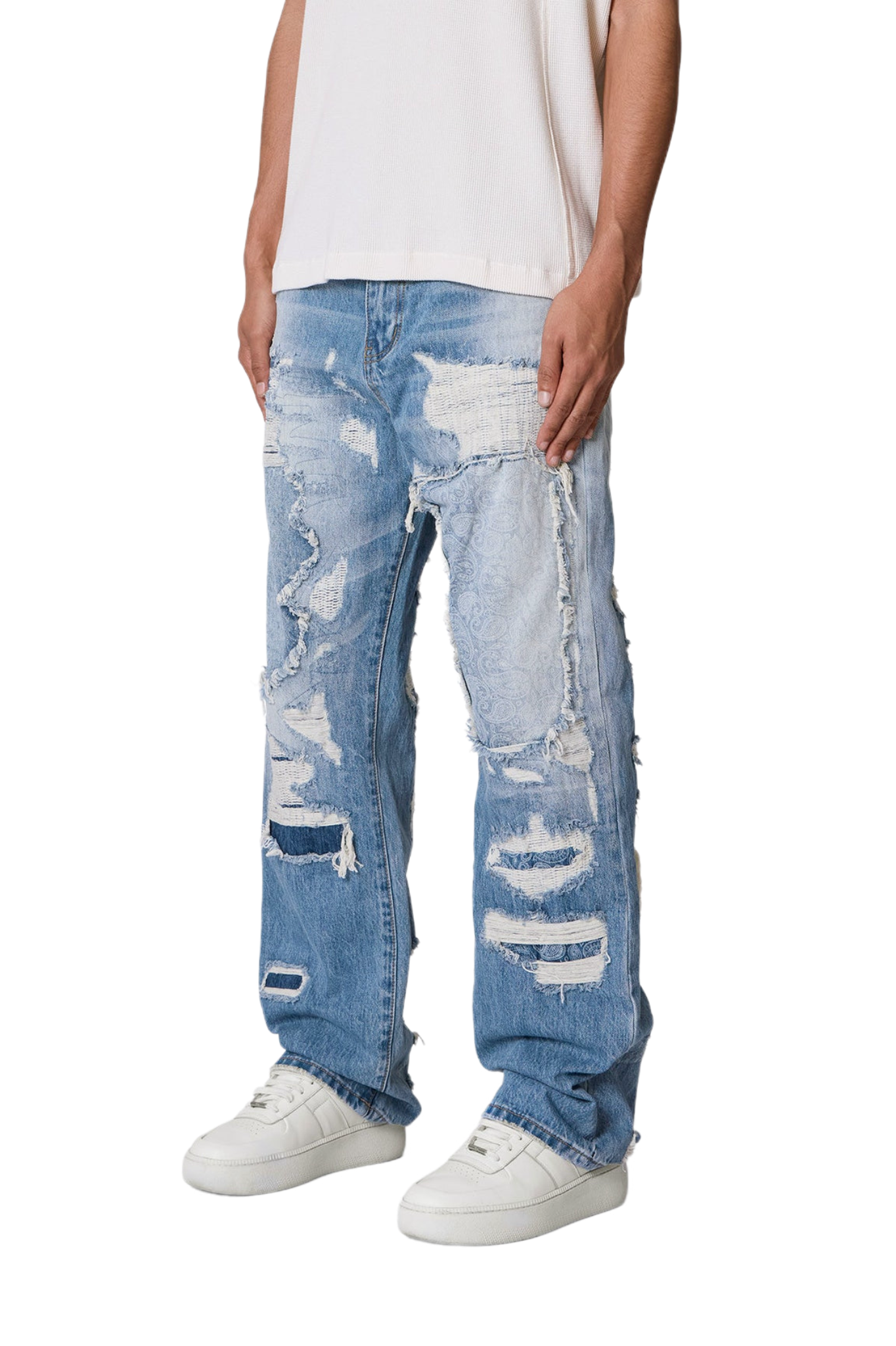 MNML Ultra Baggy Better Repaired Jeans Light Blue