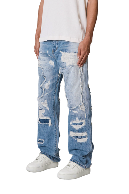 MNML Ultra Baggy Better Repaired Jeans Light Blue