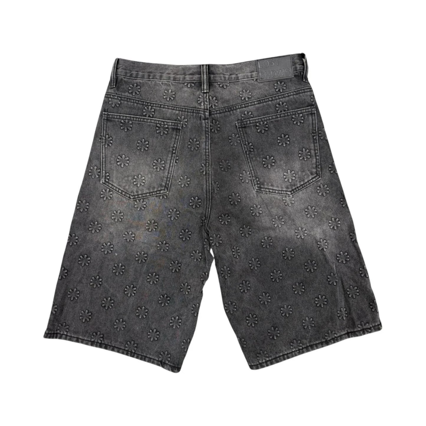 Lost Shadows Embossed Jean Shorts Black