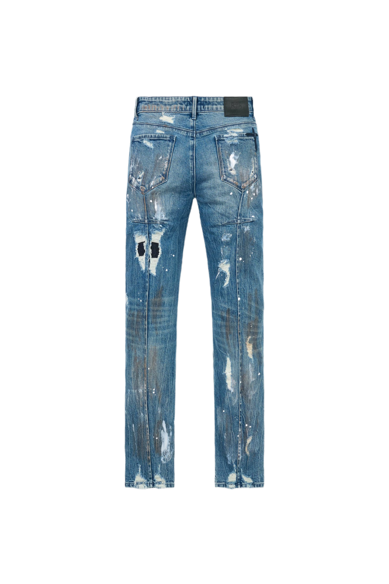 RTA Jeans Clayton Distressed Paint Glitch Blue