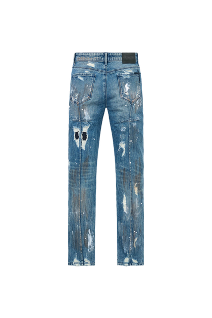 RTA Jeans Clayton Distressed Paint Glitch Blue