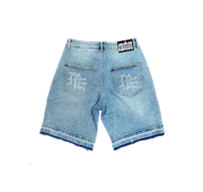 Mixed Emotions Rhinestone Jean Shorts Blue