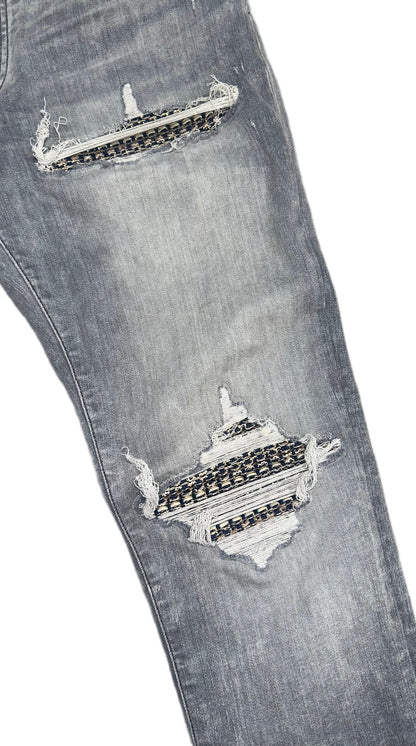 Amiri Jeans Light Grey MX1 Boucle Blue/Gold Patc