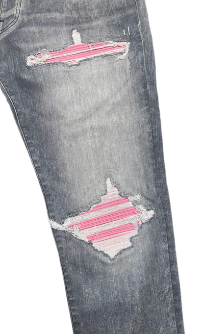 Amiri Jeans Light Grey MX1 Ultrasuede Pink Patch