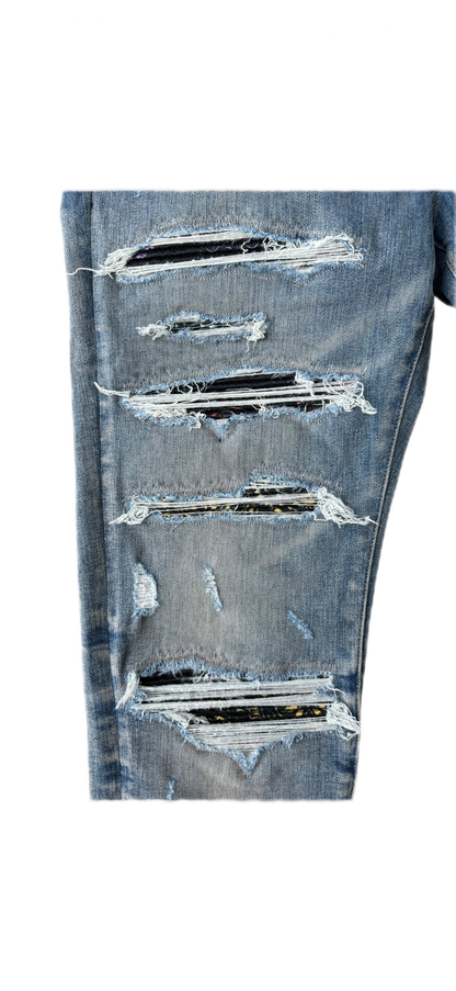 Amiri Jeans Thrasher Rainbow Paisley Patch Clay Indigo