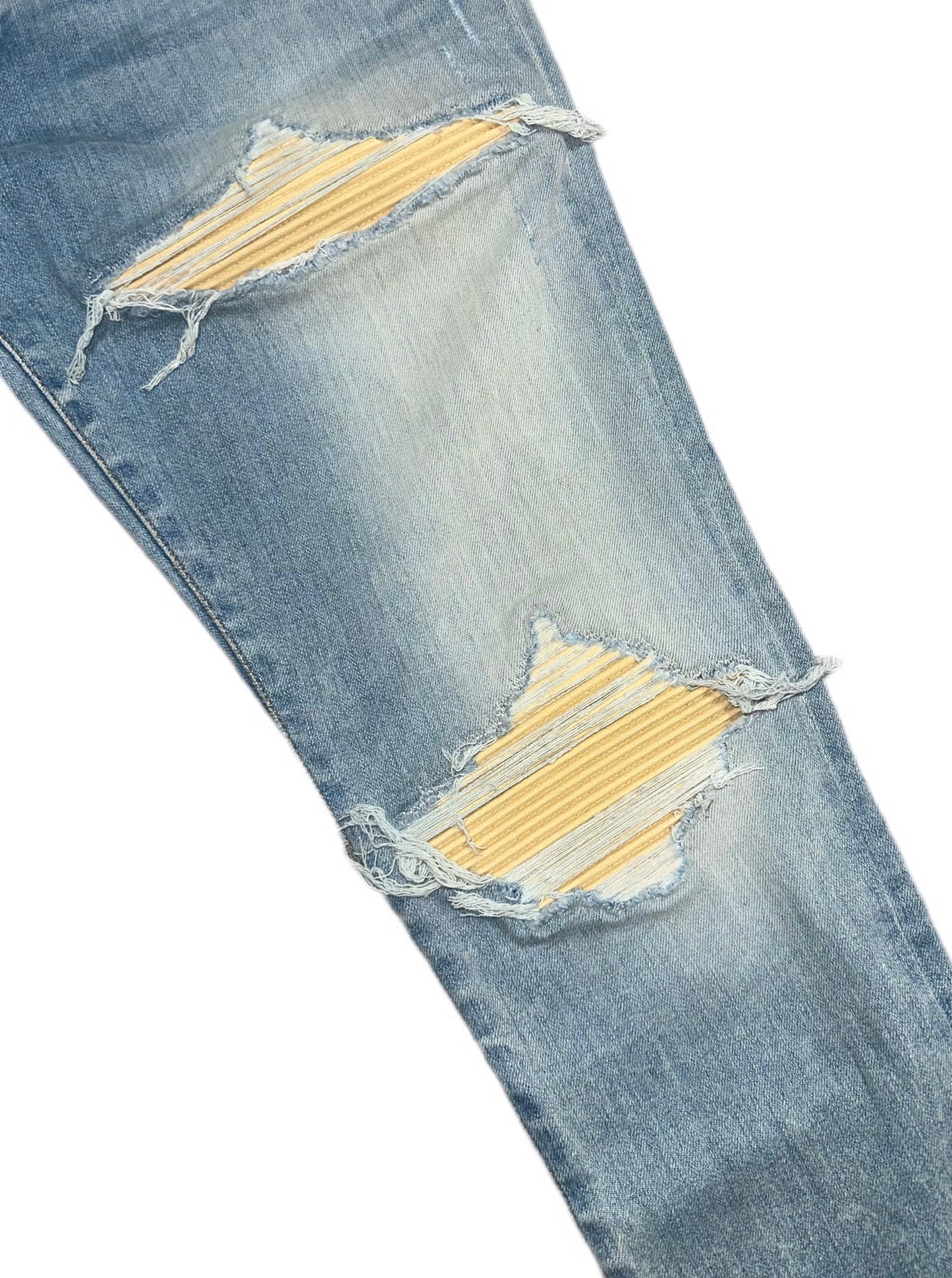 Amiri Jeans Blue MX1 Ultrasuede Yellow Patch