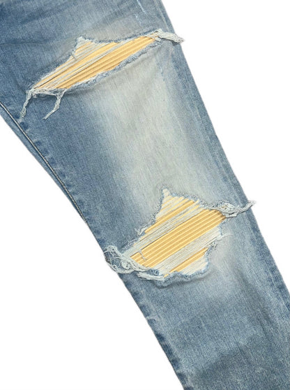 Amiri Jeans Blue MX1 Ultrasuede Yellow Patch