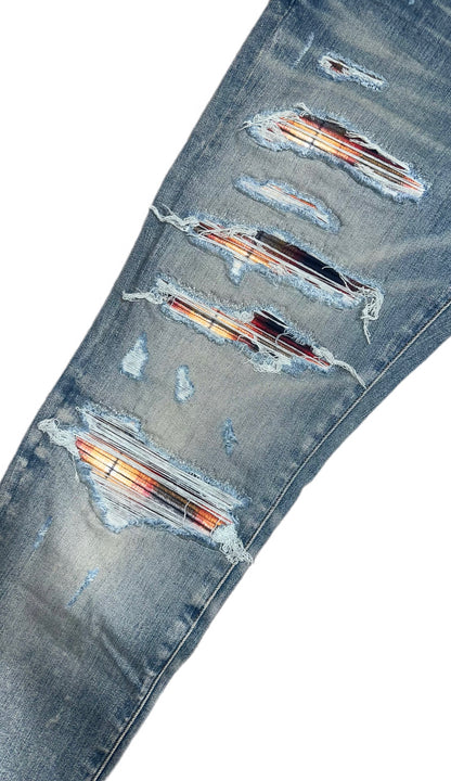 Amiri Jeans Plaid Thrasher Clay Indigo