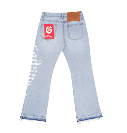 Godspeed OG Logo Flared Printed Jeans Blue