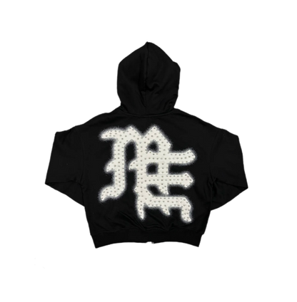 Mixed Emotion End Rhinestone Zip-Up Bla