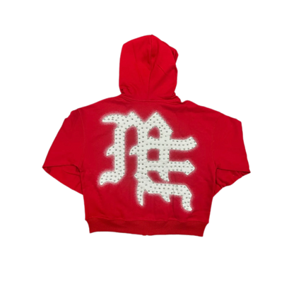 Mixed Emotion End Rhinestone Zip-Up Red
