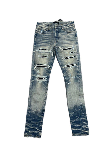 Amiri Jeans Thrasher Black Sequin Patch Vintage Indigo