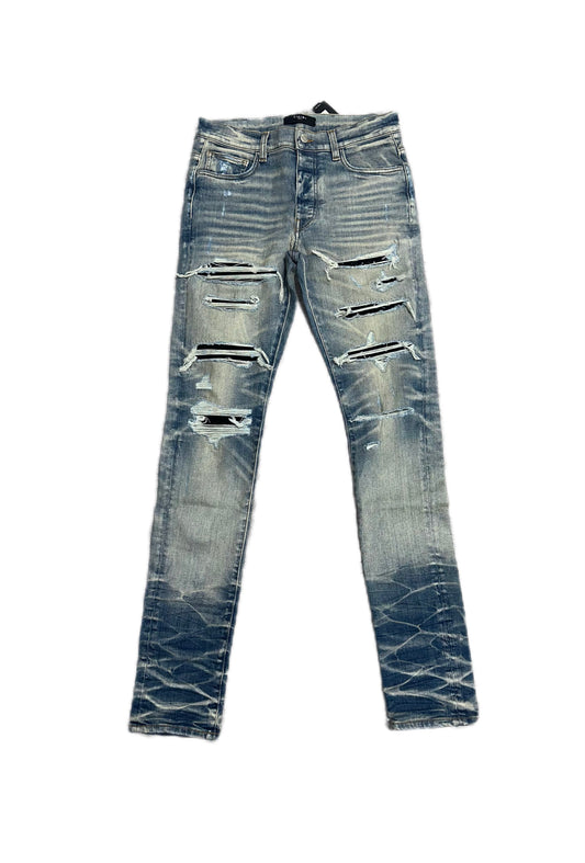 Amiri Jeans Thrasher Black Sequin Patch Vintage Indigo