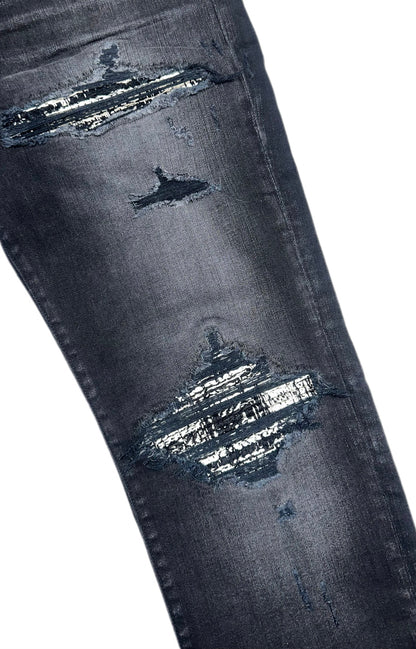Amiri Jeans MX1 Boucle White/Black Patch Aged Black