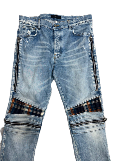 Amiri Jeans MX2 Plaid Clay Indigo (PREOWNED)