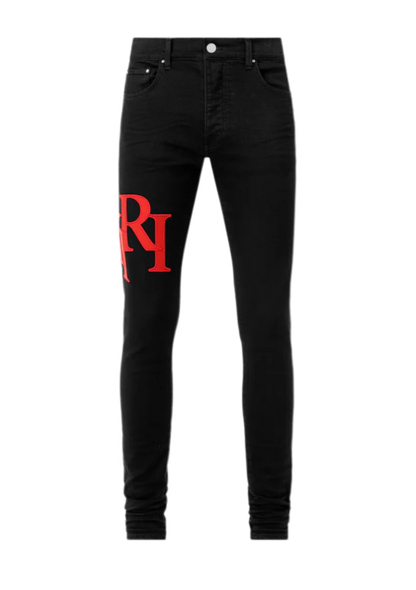 Amiri Jeans Staggered Logo Black/Red