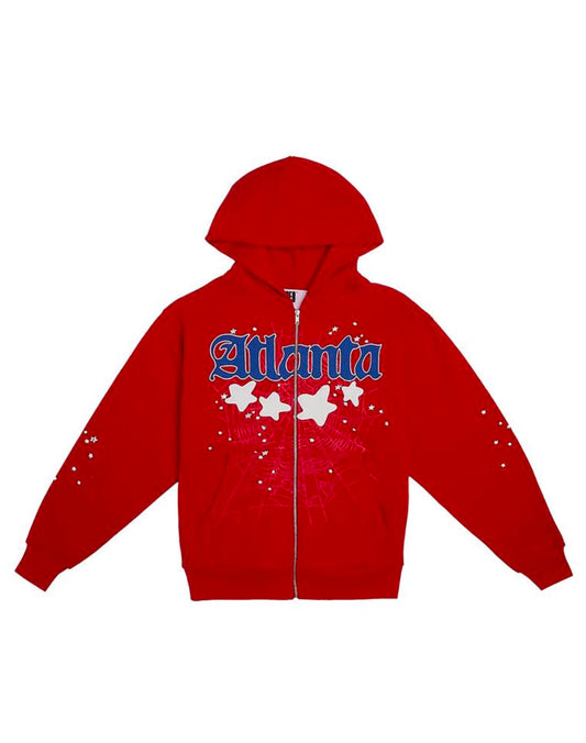 Sp5der Atlanta Zip Up Hoodie Red