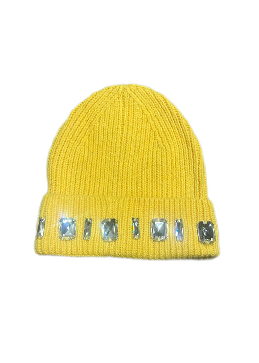 Louis Crown Rhinestone Beanie Yellow